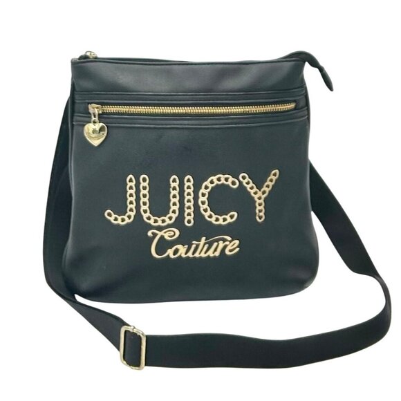 Juicy Couture Handbags - JUICY COUTURE Blk Chain Logo Crossbody Gold Hardware Gothic Monogram Lining Y2K